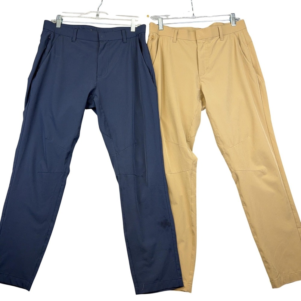 Fabletics Pants Mens 31x30 Navy Tan Slim Fit Performance Stretch Khakis Lot Of 2
